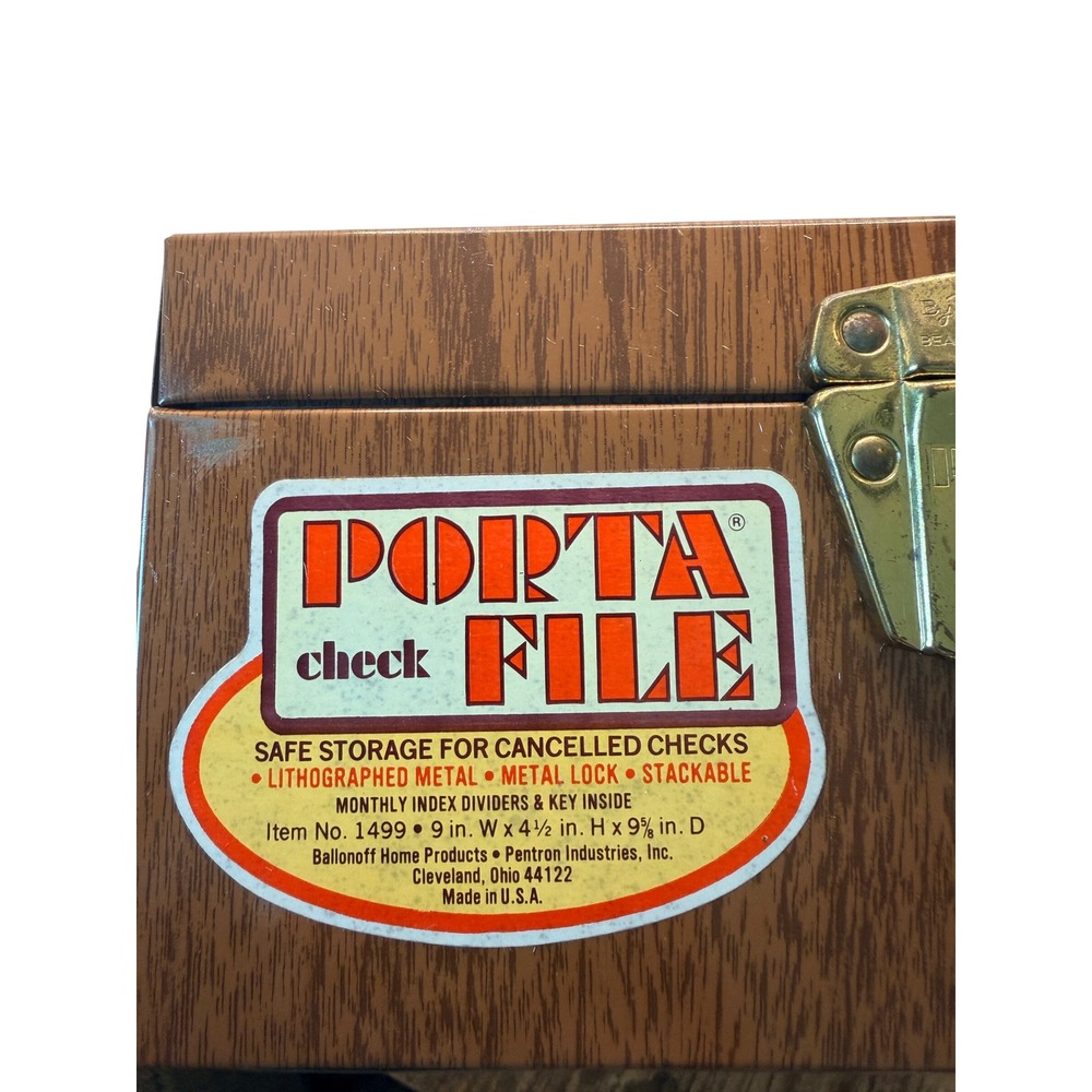 Vintage Ballonoff Porta File Metal Box Wood Grain Storage 1499 Made in USA